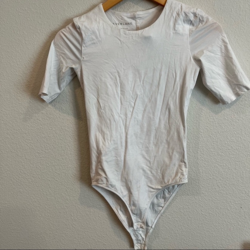 Everlane Supima Cotton Short Sleeve Crew Neck Body Suit White XS - Picture 3 of 9